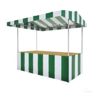 Green and white striped market stall