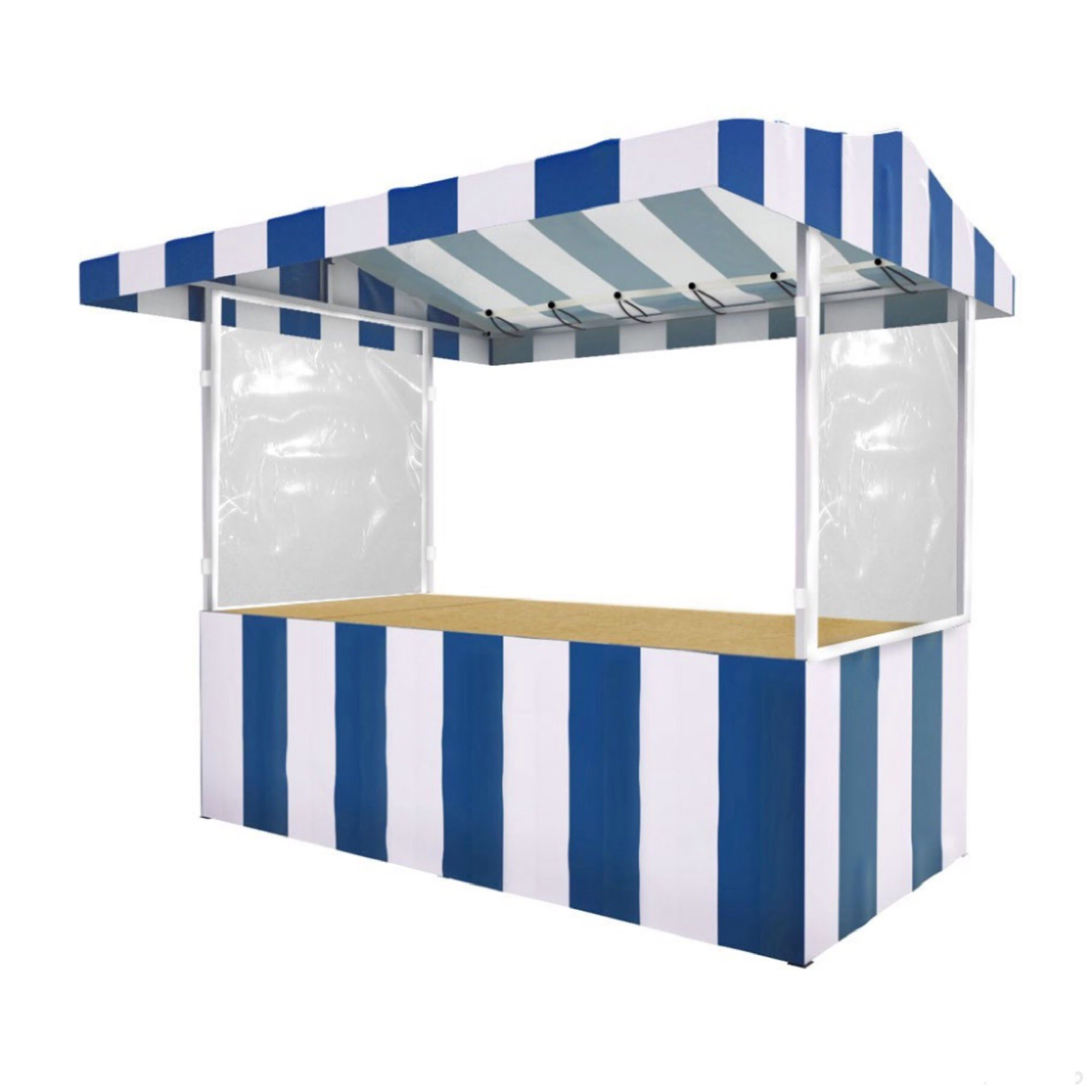 Blue and white striped market stall